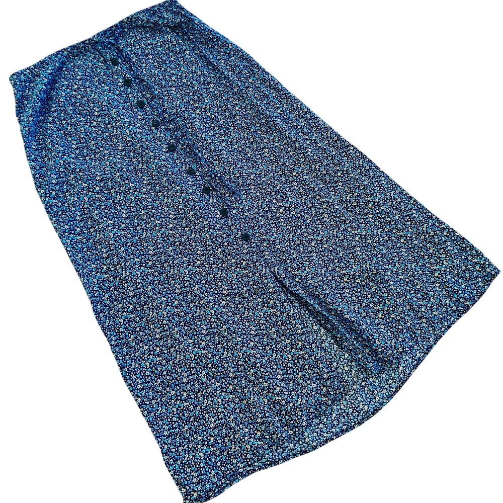 Blue A-Line Midi Skirt with Slit